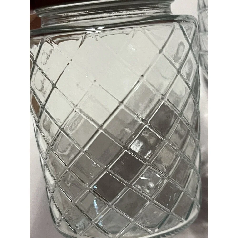 2) Decorative Glass Jar Copper Lid Lattice Diamond Pattern Storage Container NEW